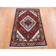 Load image into Gallery viewer, 3&#39;5&quot;x5&#39;1&quot; Burgundy Red, New Persian Hamadan, Diamond and Flower Design, Pure Wool, Hand Knotted, Oriental Rug FWR524808