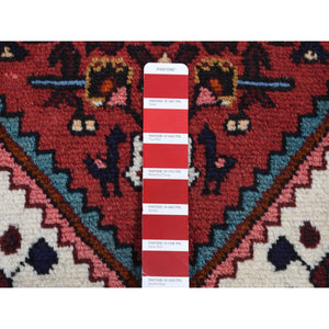 3'5"x5'1" Burgundy Red, New Persian Hamadan, Diamond and Flower Design, Pure Wool, Hand Knotted, Oriental Rug FWR524808