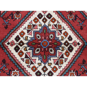 3'5"x5'1" Burgundy Red, New Persian Hamadan, Diamond and Flower Design, Pure Wool, Hand Knotted, Oriental Rug FWR524808