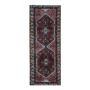 3'9"x9'9" Redwood Red, Vintage Persian Malayer, Pure Wool, Hand Knotted, Wide Runner Oriental Rug FWR524814