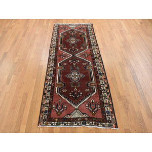 3'9"x9'9" Redwood Red, Vintage Persian Malayer, Pure Wool, Hand Knotted, Wide Runner Oriental Rug FWR524814