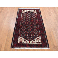 Load image into Gallery viewer, 3&#39;8&quot;x7&#39;9&quot; Maroon Red, Vintage Persian Baluch with Peacock Design, Pure Wool, Hand Knotted, Wide Runner Oriental Rug FWR524820
