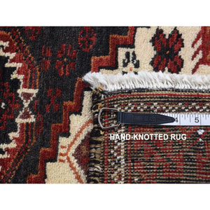 3'8"x7'9" Maroon Red, Vintage Persian Baluch with Peacock Design, Pure Wool, Hand Knotted, Wide Runner Oriental Rug FWR524820