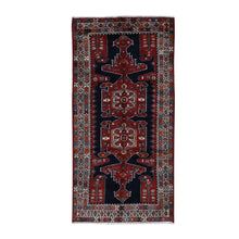 Load image into Gallery viewer, 4&#39;8&quot;x9&#39;7&quot; Millennium Blue, New Persian Hamadan with Large Geometric Elements, Pure Wool, Hand Knotted, Gallery Size Runner Oriental Rug FWR524832