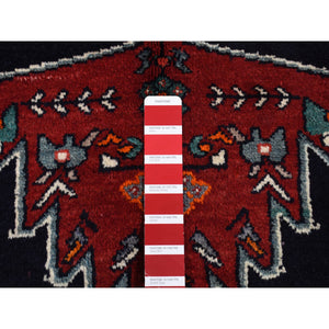 4'8"x9'7" Millennium Blue, New Persian Hamadan with Large Geometric Elements, Pure Wool, Hand Knotted, Gallery Size Runner Oriental Rug FWR524832