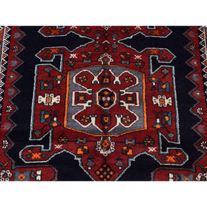 4'8"x9'7" Millennium Blue, New Persian Hamadan with Large Geometric Elements, Pure Wool, Hand Knotted, Gallery Size Runner Oriental Rug FWR524832