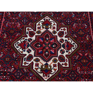 5'x7'7" Vermilion Red, New Persian Hamadan, Geometric Flower Design, Pure Wool, Hand Knotted, Oriental Rug FWR524838