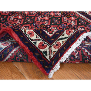 2'6"x10' Fire Brick Red, New Persian Hamadan Fish Mahi Herrita All Over Pattern, Pure Wool, Hand Knotted, Narrow Runner Oriental Rug FWR524856