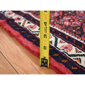 2'6"x10' Fire Brick Red, New Persian Hamadan Fish Mahi Herrita All Over Pattern, Pure Wool, Hand Knotted, Narrow Runner Oriental Rug FWR524856