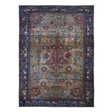 Load image into Gallery viewer, 8&#39;4&quot;x11&#39;6&quot; Old Moss Green, Rare Antique Persian Sarouk Fereghan with Medallion Design, Dense Weave, Hand Knotted, Pure Wool, Even Wear and Soft, Cleaned with Sides and Ends Professionally Secured, Oriental Rug FWR524880