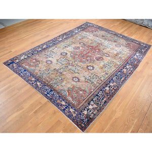 8'4"x11'6" Old Moss Green, Rare Antique Persian Sarouk Fereghan with Medallion Design, Dense Weave, Hand Knotted, Pure Wool, Even Wear and Soft, Cleaned with Sides and Ends Professionally Secured, Oriental Rug FWR524880