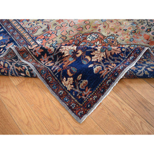 8'4"x11'6" Old Moss Green, Rare Antique Persian Sarouk Fereghan with Medallion Design, Dense Weave, Hand Knotted, Pure Wool, Even Wear and Soft, Cleaned with Sides and Ends Professionally Secured, Oriental Rug FWR524880