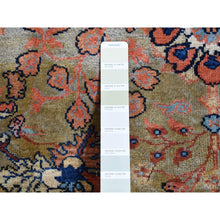 Load image into Gallery viewer, 8&#39;4&quot;x11&#39;6&quot; Old Moss Green, Rare Antique Persian Sarouk Fereghan with Medallion Design, Dense Weave, Hand Knotted, Pure Wool, Even Wear and Soft, Cleaned with Sides and Ends Professionally Secured, Oriental Rug FWR524880
