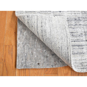 1'10"x2' Pearl White, Hand Loomed, Modern Checkers Design, Pure Wool, Sample Fragment, Squarish, Oriental Rug FWR524892