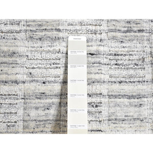 1'10"x2' Pearl White, Hand Loomed, Modern Checkers Design, Pure Wool, Sample Fragment, Squarish, Oriental Rug FWR524892