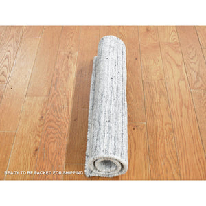 1'10"x2' Pearl White, Hand Loomed, Modern Checkers Design, Pure Wool, Sample Fragment, Squarish, Oriental Rug FWR524892