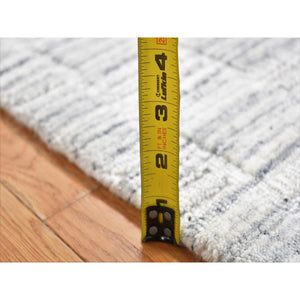 1'10"x2' Pearl White, Hand Loomed, Modern Checkers Design, Pure Wool, Sample Fragment, Squarish, Oriental Rug FWR524892