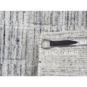1'10"x2' Pearl White, Hand Loomed, Modern Checkers Design, Pure Wool, Sample Fragment, Squarish, Oriental Rug FWR524892