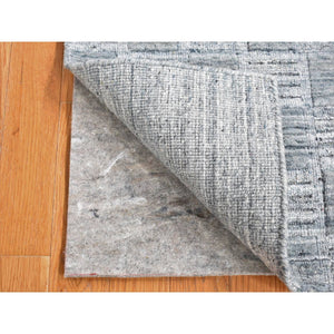 1'6"x2' Cloud Gray, Pure Wool, Modern Checkers Design, Hand Loomed, Sample Fragment, Squarish, Oriental Rug FWR524904