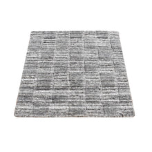 Load image into Gallery viewer, 2&#39;x2&#39; Dim Gray, Hand Loomed, Modern Checkers Design, 100% Wool, Sample Fragment, Square, Oriental Rug FWR524910