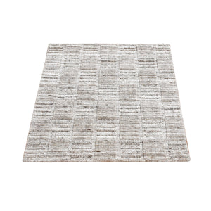 2'1"x2'1" Taupe, Modern Patchwork Design, Hand Loomed, 100% Wool, Fragment Sample, Square, Oriental Rug FWR524922
