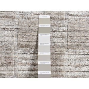 2'1"x2'1" Taupe, Modern Patchwork Design, Hand Loomed, 100% Wool, Fragment Sample, Square, Oriental Rug FWR524922