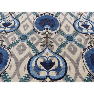 10'x13'9" Ivory, On Clearance, Hand Knotted, Arts and Crafts Design, Repetitive Heart Shape and Large Leaves, Pure Wool, Oriental Rug FWR525066