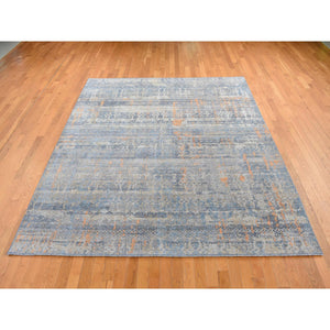 8'x10' Sky Blue, Silk with Textured Wool, Tone on Tone, Modern All Over Design, Hand Knotted, Oriental Rug FWR525084