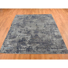 Load image into Gallery viewer, 7&#39;10&quot;x9&#39;9&quot; Battleship Gray, Hi-Low Pile, Modern Abstract Design, Wool and Silk, Hand Knotted, Oriental Rug FWR525090