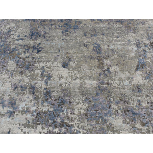 7'10"x9'9" Battleship Gray, Hi-Low Pile, Modern Abstract Design, Wool and Silk, Hand Knotted, Oriental Rug FWR525090