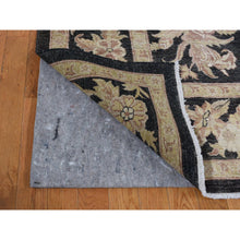 Load image into Gallery viewer, 9&#39;1&quot;x12&#39;4&quot; Walnut Hull Black, Dense Weave, Fine Peshawar with All Over Repetitive Flower Bouquets Design, Hand Knotted, Pure Wool, Oriental Rug FWR525102