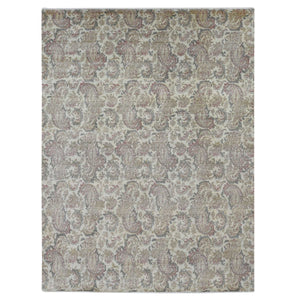 9'1"x12'3" Agreeable Gray, Agra with Paisley Design, 100% Wool, Hand Knotted, Borderless Design, Oriental Rug FWR525114