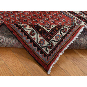 3'5"x5'2" Fire Brick Red, Pure Wool, Vintage Sarouk Mir with Boteh Design, Hand Knotted, Oriental Rug FWR525126