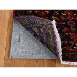 3'9"x9'7" Millennium Blue, Vintage Persian Tabriz with Colorful Field Design, Clean and Good, Pure Wool, Hand Knotted, Wide Runner Oriental Rug FWR525138