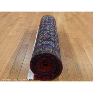 3'9"x9'7" Millennium Blue, Vintage Persian Tabriz with Colorful Field Design, Clean and Good, Pure Wool, Hand Knotted, Wide Runner Oriental Rug FWR525138