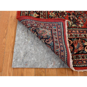 6'3"x9'7" Prismatic Legacy Red, 100% Wool, Antique Persian Sarouk, Hand Knotted, Clean, Soft, Full and Thick Pile with No Wear, Sides and Ends Professionally Secured, Oriental Rug FWR525378