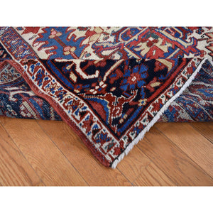 7'8"x10'6" Burgundy Red, 100% Wool, Hand Knotted, Antique Persian Heriz, Evenly Worn, Clean, Sides and Ends Professionally Secured, Oriental Rug FWR525384