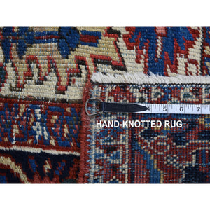 7'8"x10'6" Burgundy Red, 100% Wool, Hand Knotted, Antique Persian Heriz, Evenly Worn, Clean, Sides and Ends Professionally Secured, Oriental Rug FWR525384