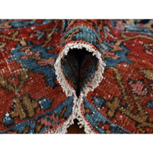 Load image into Gallery viewer, 6&#39;8&quot;x13&#39; Crimson Red, Antique Persian Heriz, Evenly Worn, 100% Wool, Hand Knotted, Clean, Sides and Ends Professionally Secured, Long and Narrow Gallery Size Oriental Rug FWR525390