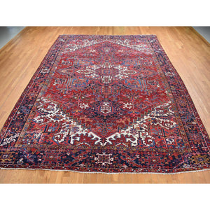 10'6"x14'4" Vermilion Red, Semi Antique Persian Heriz, Full Pile and Clean, Hand Knotted, Pure Wool, XL Oriental Rug FWR525468