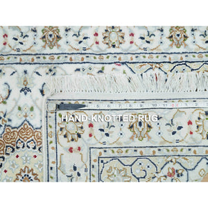 2'6"x22'9" Powder White, Hand Knotted, Nain with Center Medallion Flower Design, 250 KPSI, 100% Wool, XL Runner Oriental Rug FWR540006