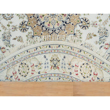 Load image into Gallery viewer, 6&#39;5&quot;x6&#39;5&quot; Powder White, Organic Wool, Hand Knotted, Nain with Center Medallion Flower Design, 250 KPSI, Round Oriental Rug FWR540024