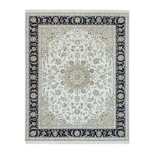 Load image into Gallery viewer, 7&#39;9&quot;x10&#39;1&quot; Powder White, Hand Knotted, Nain with Center Medallion Flower Design, 250 KPSI, Extra Soft Wool, Oriental Rug FWR540036