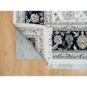 8'x10'2" Powder White, 250 KPSI, 100% Wool, Hand Knotted, Nain with All Over Flower Design, Oriental Rug FWR540042
