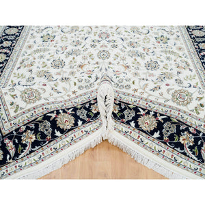 8'x10'2" Powder White, 250 KPSI, 100% Wool, Hand Knotted, Nain with All Over Flower Design, Oriental Rug FWR540042