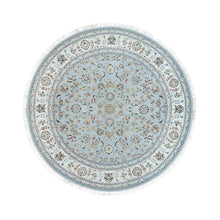 Load image into Gallery viewer, 7&#39;6&quot;x7&#39;6&quot; Beau Blue, 250 KPSI, Extra Soft Wool, Hand Knotted, Nain with All Over Flower Design, Round Oriental Rug FWR540072