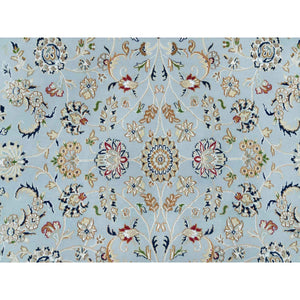 7'6"x7'6" Beau Blue, 250 KPSI, Extra Soft Wool, Hand Knotted, Nain with All Over Flower Design, Round Oriental Rug FWR540072