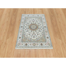 Load image into Gallery viewer, 4&#39;7&quot;x6&#39;8&quot; Powder White, Nain with Center Medallion Flower Design, 250 KPSI, 100% Wool, Hand Knotted, Oriental Rug FWR540078