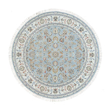 Load image into Gallery viewer, 6&#39;x6&#39; Beau Blue, 250 KPSI, Pure Wool, Hand Knotted, Nain with All Over Flower Design, Round Oriental Rug FWR540102