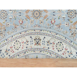 6'x6' Beau Blue, 250 KPSI, Pure Wool, Hand Knotted, Nain with All Over Flower Design, Round Oriental Rug FWR540102